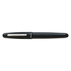 Esterbrook Estie fountain pen with silver fittings, black body, and closed cap, showcasing elegant writing instrument design