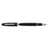Open Esterbrook Estie fountain pen with silver fittings, showcasing its sleek black body and elegant design.