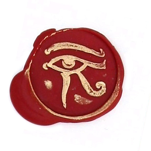 Bortoletti wax seal featuring Eye of Ra design on a wax stamp, used for sealing letters and vintage documents.
