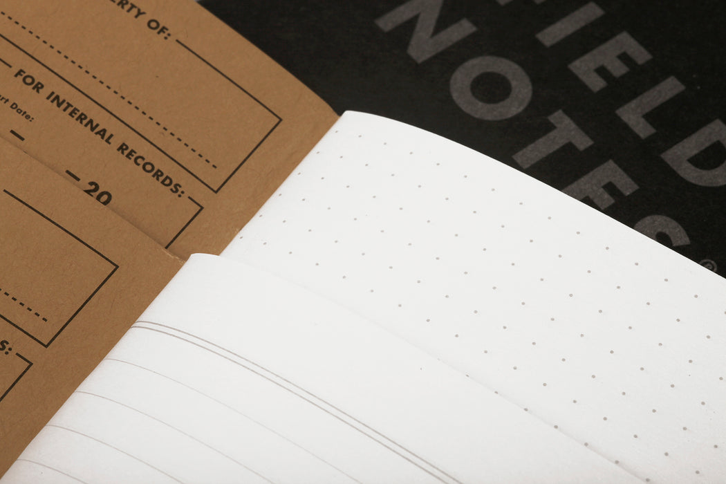 Field Notes ruled paper memo book with orange cover and elastic band, compact and portable writing pad for notes and ideas.