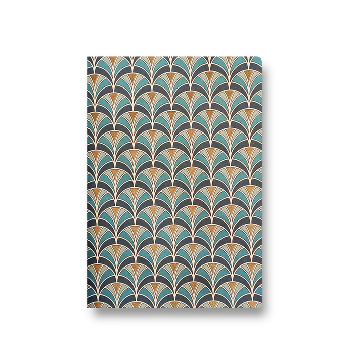 Kartos A6 soft cover journal with fish scale pattern, featuring textured, colorful pages ideal for writing and note-taking.