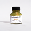 Gold metallic calligraphy ink in a glass bottle from Papier Plume, showcasing luxurious ink with a shiny, metallic finish.