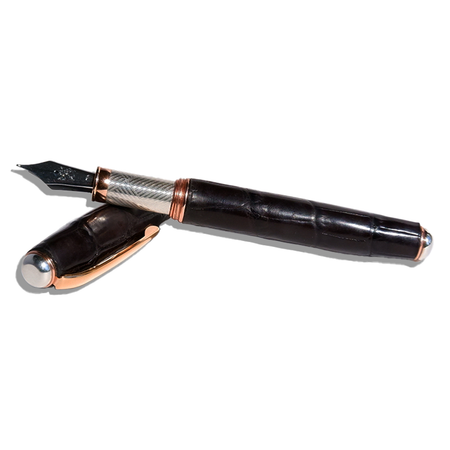 Grifos alligator leather fountain pen with textured leather grip and sleek metal nib, stylish writing instrument.