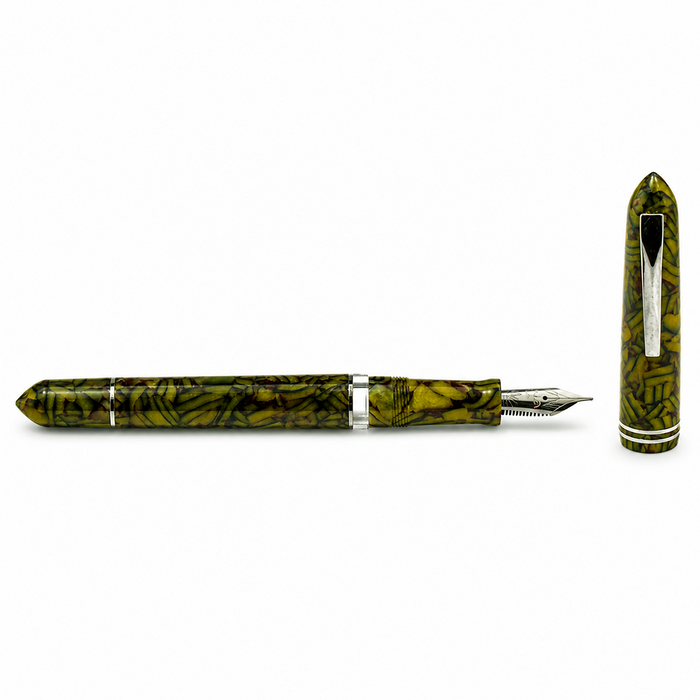 Gioia Metis fountain pen with Millefiori Citron Vert design, featuring colorful glass pattern on smooth pen body.