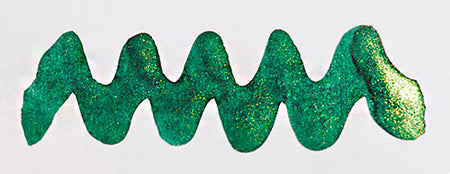 Diamine Shimmertastic Golden Ivy fountain pen ink bottle with shimmering gold ink and elegant label design.