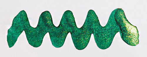 Diamine Shimmertastic Golden Ivy fountain pen ink bottle with shimmering gold ink and elegant label design.
