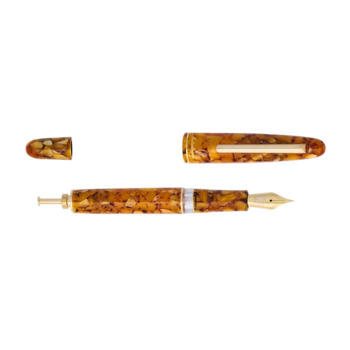 Esterbrook Estie push button fountain pen with honeycomb piston mechanism, sleek design, and gold accents.