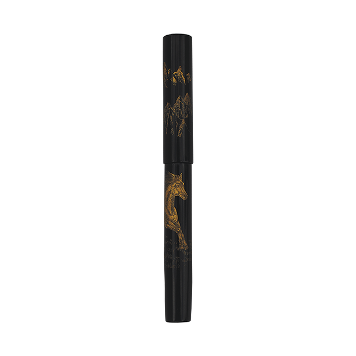 Cathay fountain pen with chinkin horse design, featuring intricate detailing on the pen body.