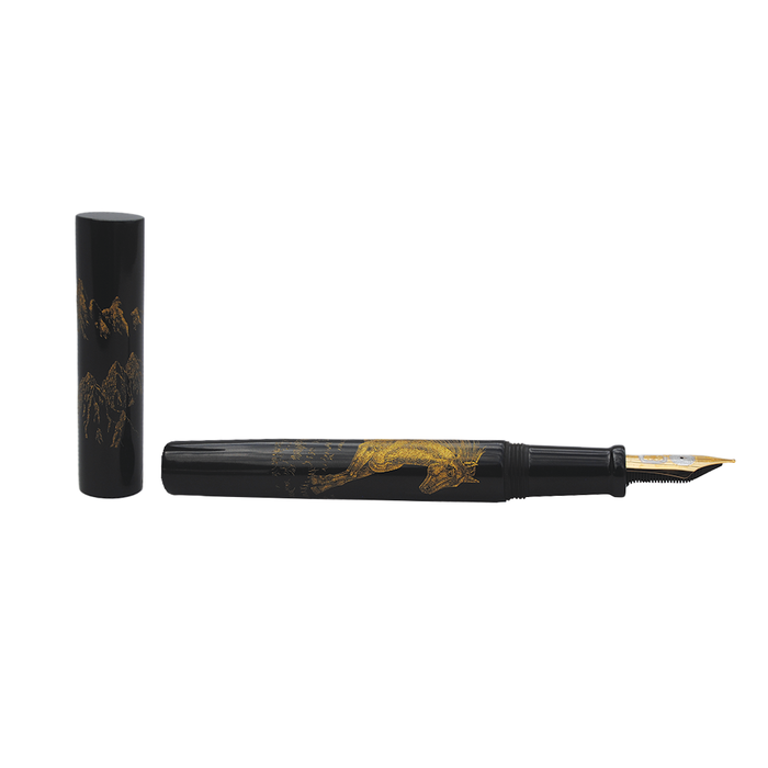Cathay fountain pen featuring a detailed horse chinkin design on the body, elegant and artistic writing instrument.