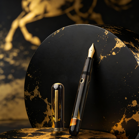 Nahvalur Pen of the Year limited edition fountain pen with horse design, featuring a sleek black body and intricate detailing.
