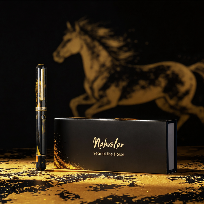Nahvalur Pen of the Year fountain pen featuring a detailed horse design, limited edition collectible writing instrument.