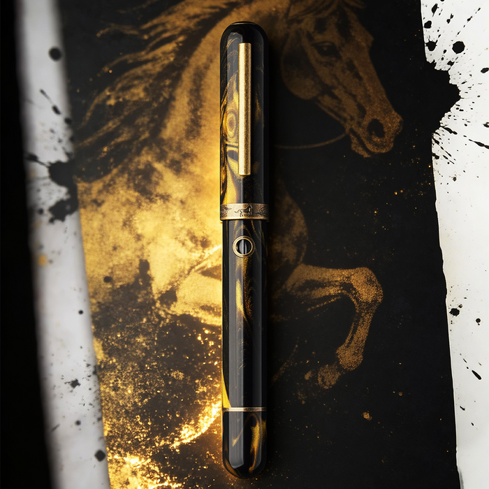 Nahvalur Pen of the Year fountain pen featuring a detailed horse design in limited edition, showcasing elegant craftsmanship.