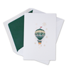 Rossi Christmas card featuring a colorful hot air balloon flying over a winter landscape with festive holiday accents.