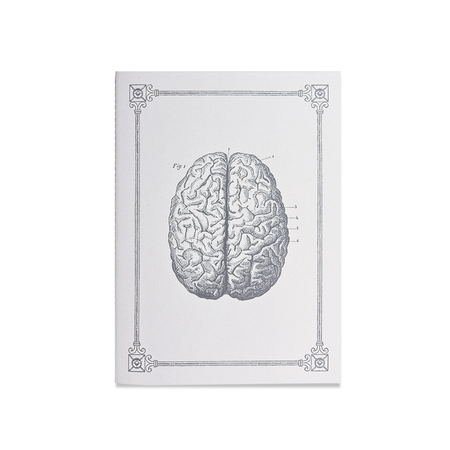 A Rossi soft cover stitched journal with a human brain illustration on the A5-sized cover, ideal for writing and note-taking.