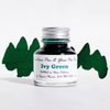 Bottle of Papier Plume Ivy Green fountain pen ink with a clear label and green ink inside, designed for high-quality writing.