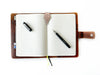 Dark Toscano brown leather notebook folio by Eng Leather Co. in A5 size, featuring a sleek, textured leather cover.