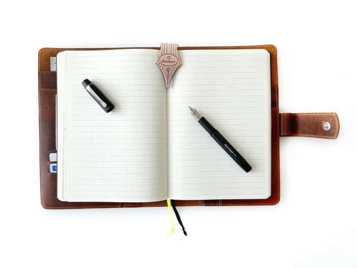 Dark Toscano brown leather notebook folio by Eng Leather Co. in A5 size, featuring a sleek, textured leather cover.