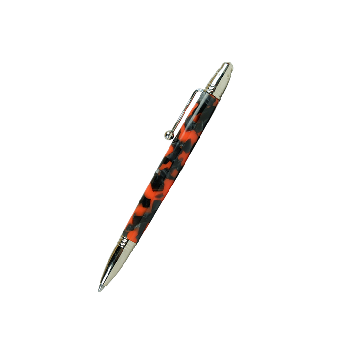 Jean-Pierre Lepine Indigo Classic Murano ballpoint pen with black and orange design on a white background.