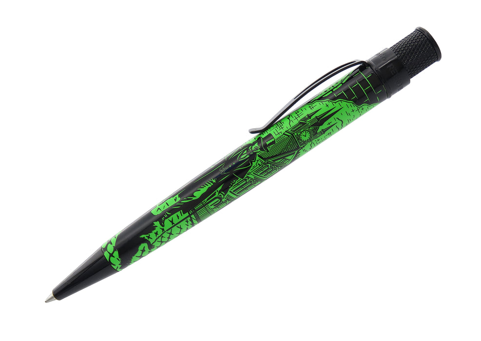 Retro 51 Tornado Popper rollerball pen featuring Dr. Jekyll and Mr. Hyde design with colorful, detailed illustrations.
