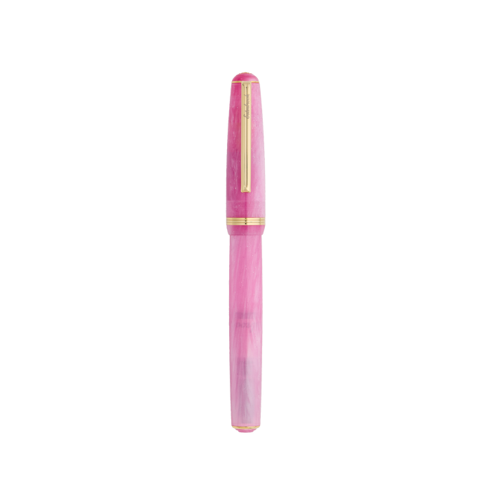 Esterbrook Love Potion Jr fountain pen with pink closed cap, showcasing smooth design and elegant writing instrument.