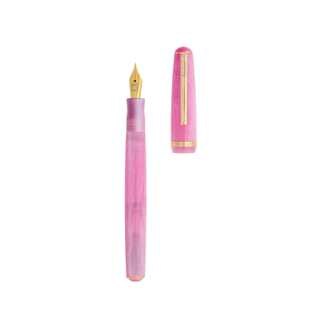 Esterbrook Love Potion Jr fountain pen with pink open nib, showcasing its elegant design and smooth writing tip.