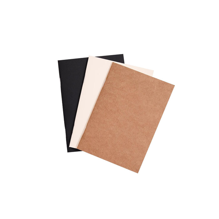 Set of 3 Karatis A6 notebooks with soft covers and lined pages, ideal for note-taking and journaling.
