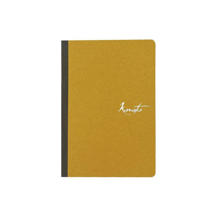Karatis Amber notebook with Tomoe River paper, featuring a 5x7.5 inch cover in warm amber color.