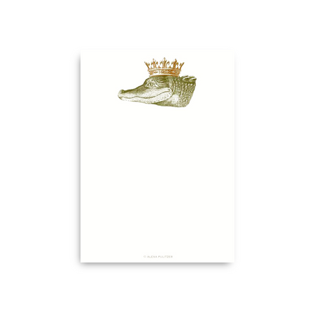 Vertical A7 notes sheet featuring King Gator design by Alexa Pulitzer, with colorful, detailed gator illustration on white background.