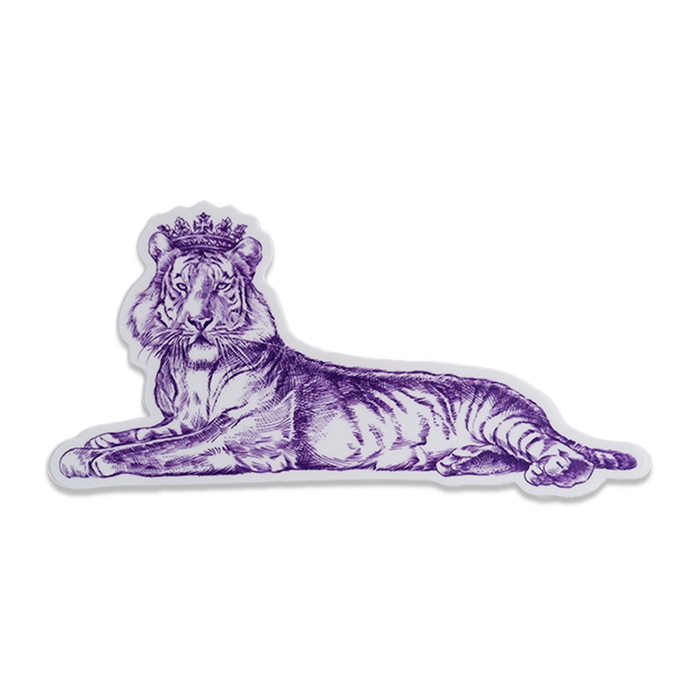Alexa Pulitzer Royal Tiger sticker featuring a detailed purple tiger design on a clear background.