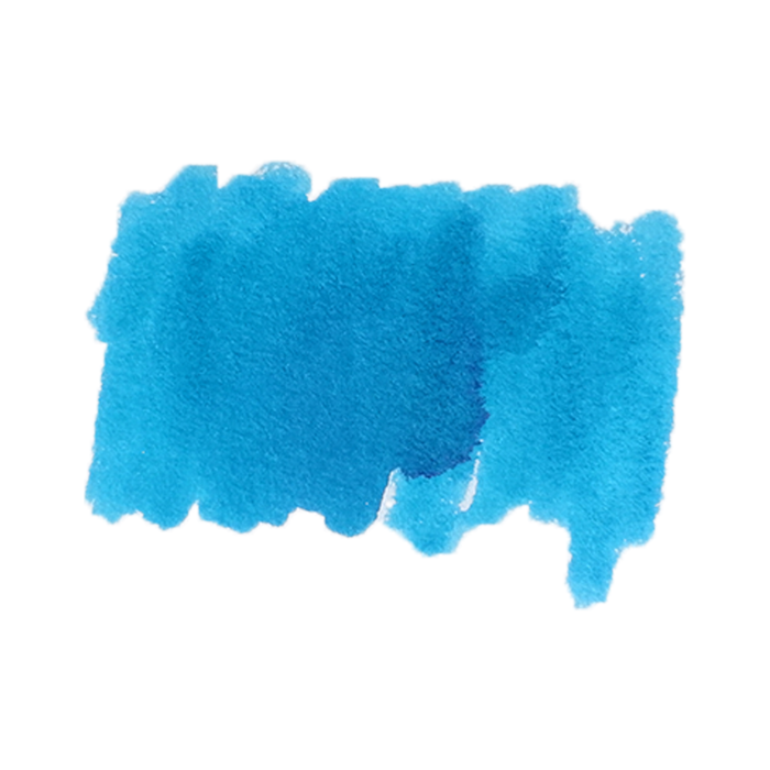 Cathay Imperial Blue fountain pen ink bottle with label and ink inside, showcasing deep blue color.