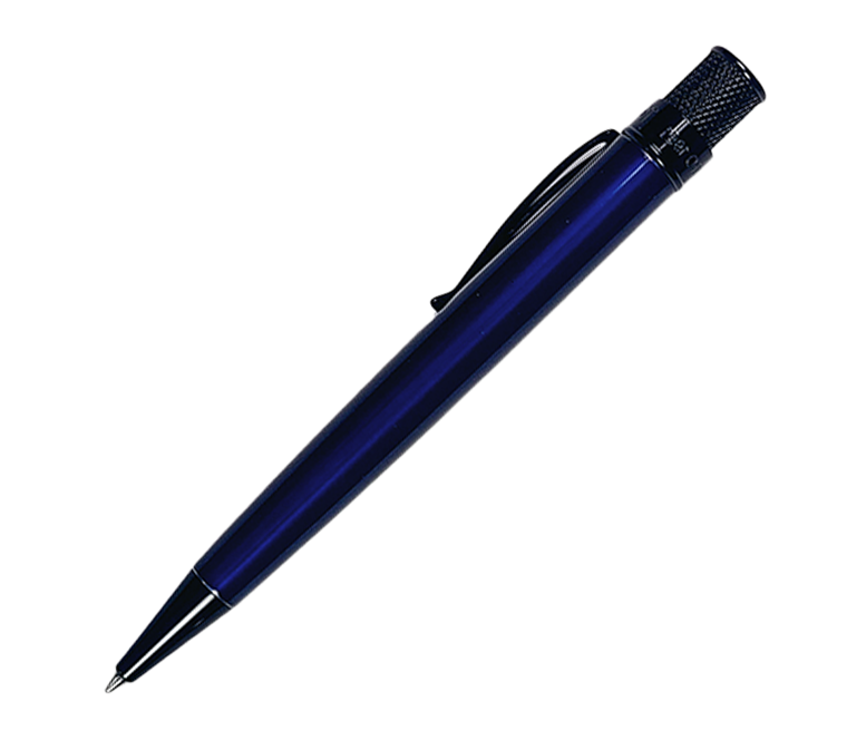 Retro 51 Tornado Stealth Lacquer rollerball pen with sleek blue lacquer finish, modern design and smooth writing tip.