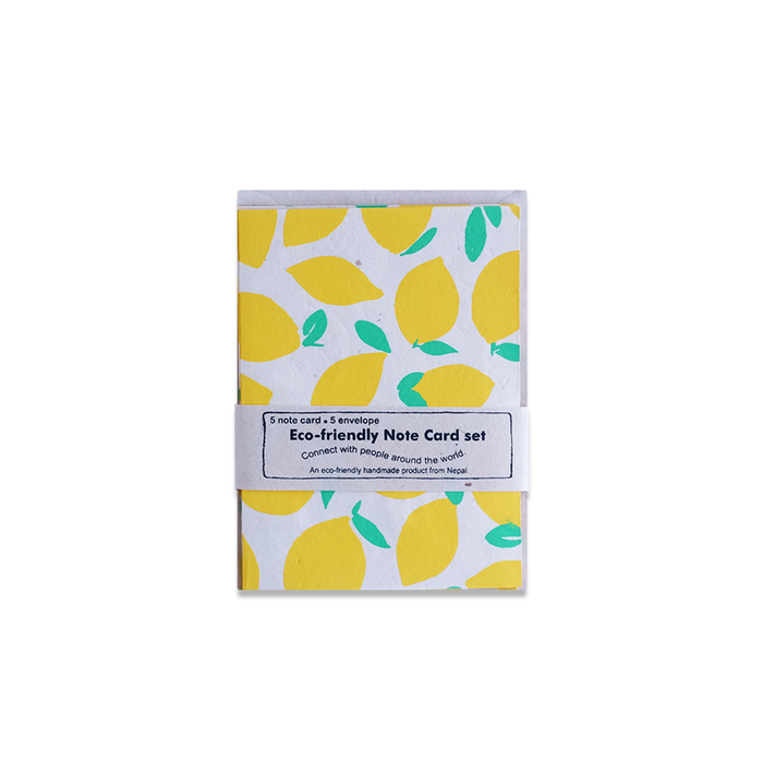Giftsland lemon-themed note cards featuring bright yellow lemon illustrations on white paper, perfect for personalized messages.