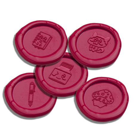Set of five Papier Plume wax seals featuring colorful, decorative designs for crafting and envelope sealing.