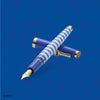 Esterbrook Lucy Estie fountain pen with a colorful comic-style background, featuring a sleek design and vibrant details.