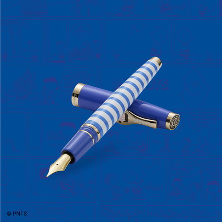 Esterbrook Lucy Estie fountain pen with a colorful comic-style background, featuring a sleek design and vibrant details.