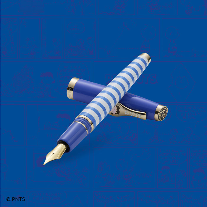 Esterbrook Lucy Estie fountain pen with a colorful comic-style background, featuring a sleek design and vibrant details.