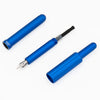 Monteverde Axis fountain pen with black barrel and silver accents, close-up of the pen with refill visible.