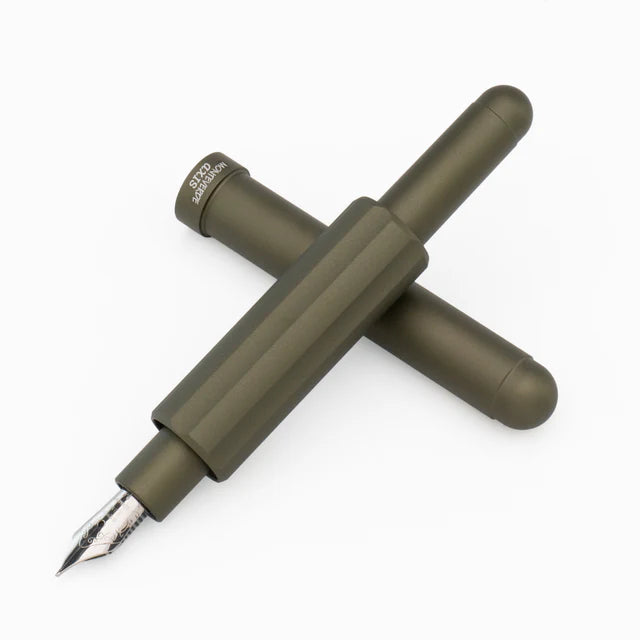 Monteverde Axis fountain pen with black body and silver accents, shown from a front-facing view.