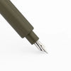 Monteverde Axis fountain pen with stainless steel nib, black body, and sleek design, showcasing the pen's elegant profile.