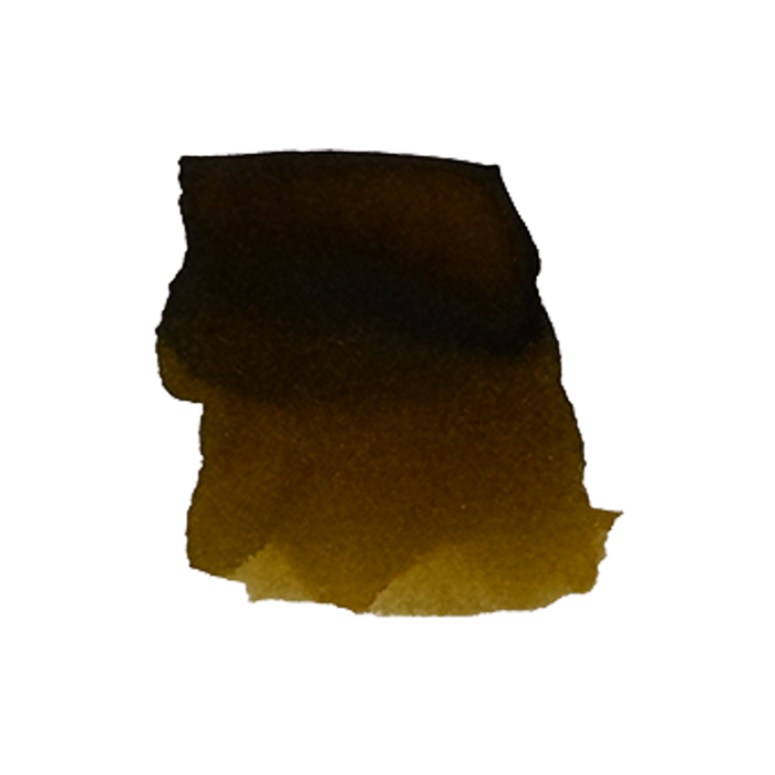 Anderillium Moray Eel Green fountain pen ink in a glass bottle with a black cap, vibrant green ink visible through the glass.