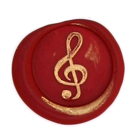Bortoletti wax seal featuring a music note symbol, crafted from wax with intricate design, ideal for sealing letters and invitations.