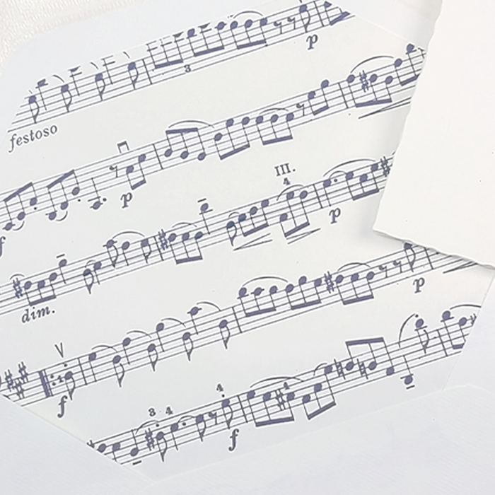 Rossi Sonata lined envelopes with decorative music note design, ideal for musical or elegant correspondence.