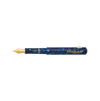 Open Esterbrook Niblet fountain pen with blue body and gold accents, showcasing smooth grip and elegant design.
