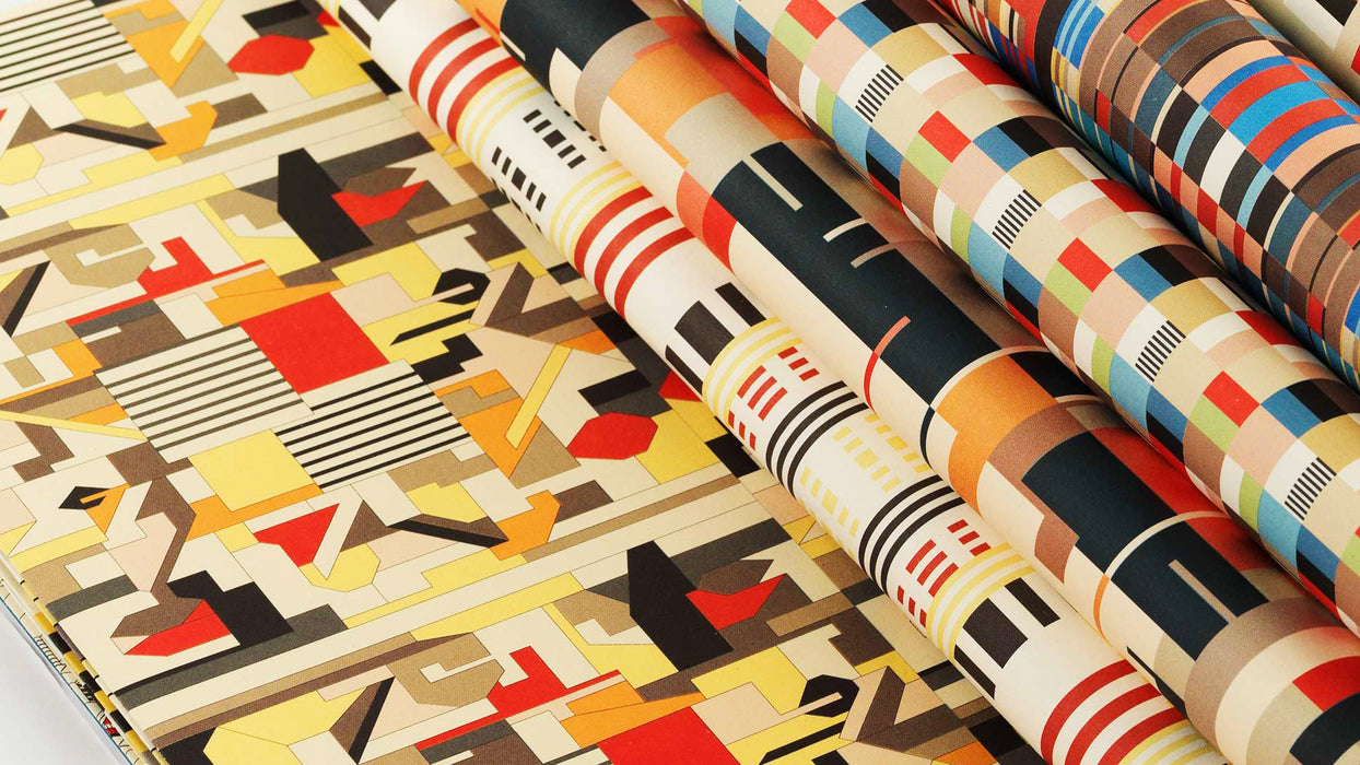 Pepin Press creative paper with Bauhaus style design, featuring geometric patterns and bold colors on textured paper.