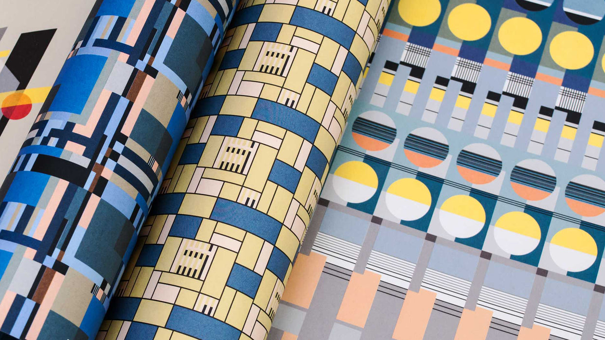Pepin Press creative paper in Bauhaus style, featuring geometric shapes and vibrant colors, suitable for artistic projects.