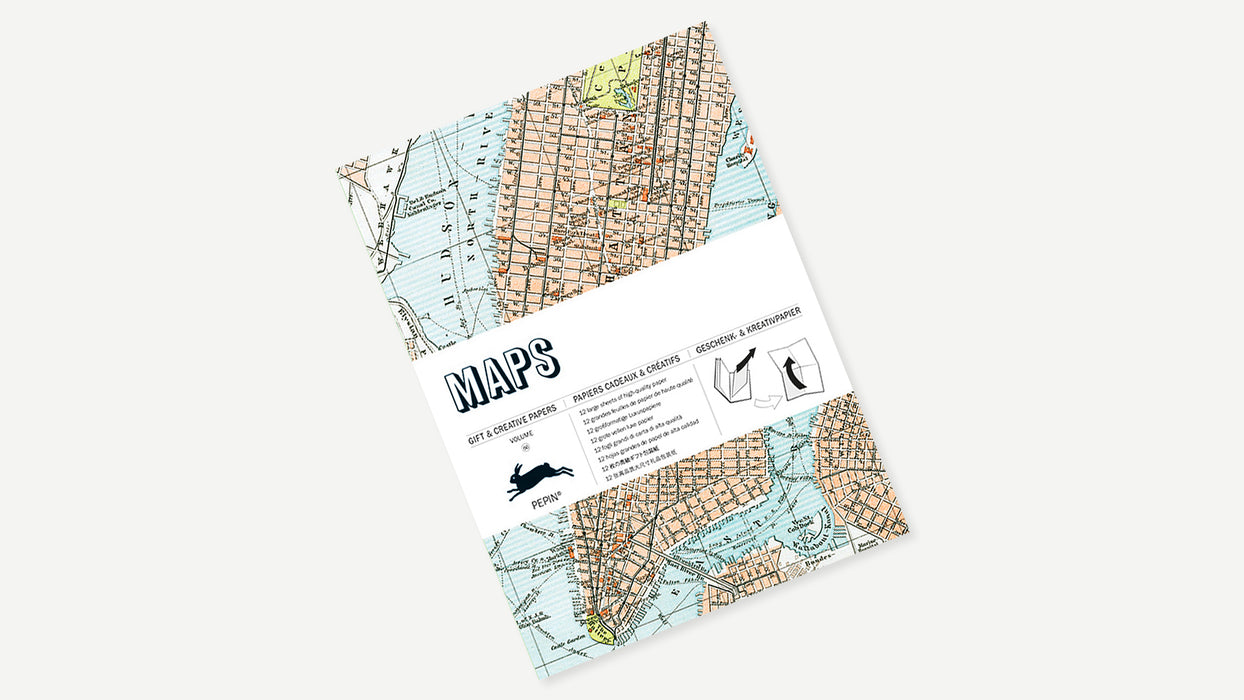 Creative paper by Pepin Press featuring colorful map designs, ideal for arts and crafts projects and creative backgrounds.