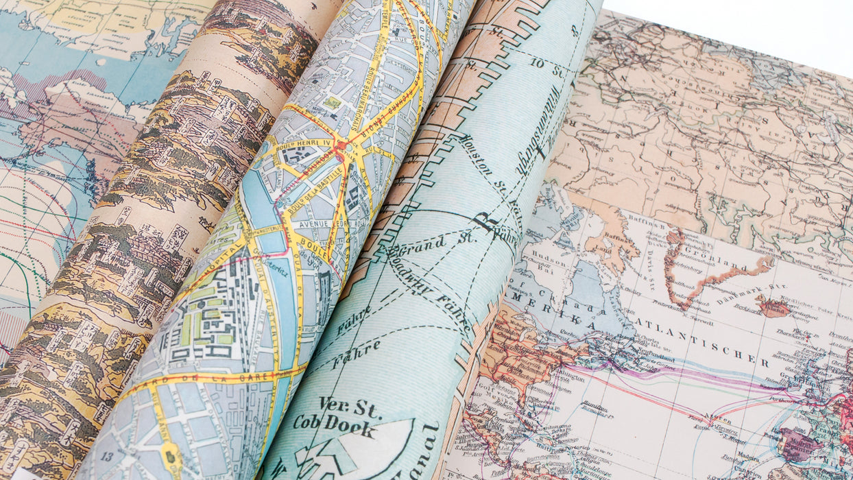 Pepin Press Creative Paper featuring colorful map designs, ideal for arts and crafts or creative projects.