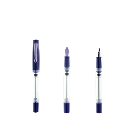 Nahvalur Original PLUS fountain pen with amethyst-colored resin barrel and gold accents, showcasing elegant pen design.