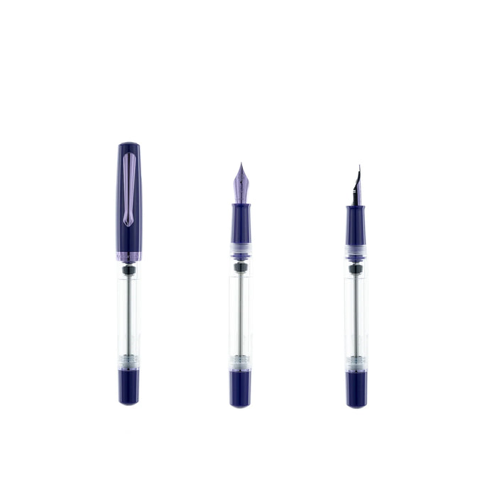 Nahvalur Original PLUS fountain pen with amethyst-colored resin barrel and gold accents, showcasing elegant pen design.