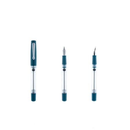 Nahvalur Original PLUS fountain pen with aquamarine-colored barrel and silver accents, showcasing its elegant design.